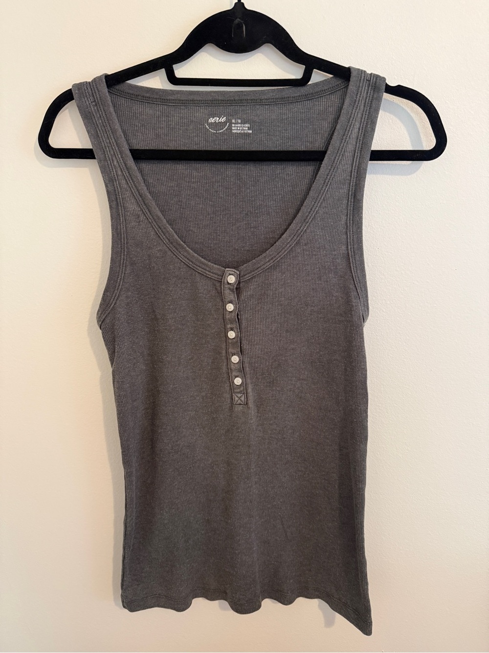 aerie Gray Ribbed Henley Tank